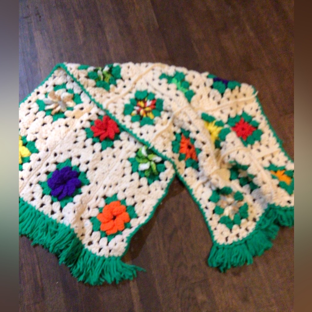Colorful Crochet Blanket scarf with Fringe - Picture 1 of 4